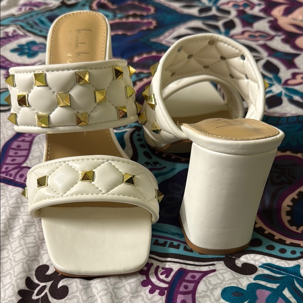White Studded Block Heel Sandals